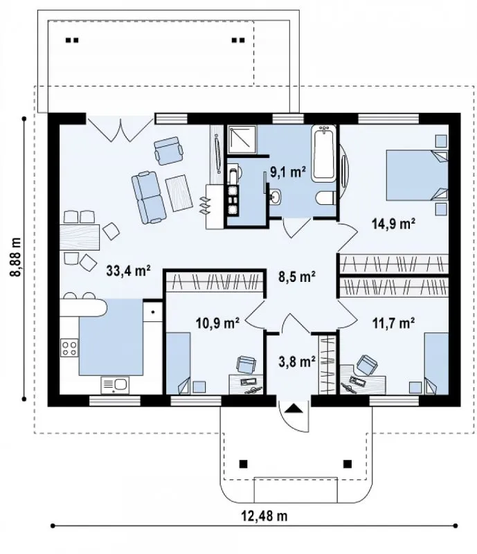 План дома одноэтажного 100 кв.м 1 этаж