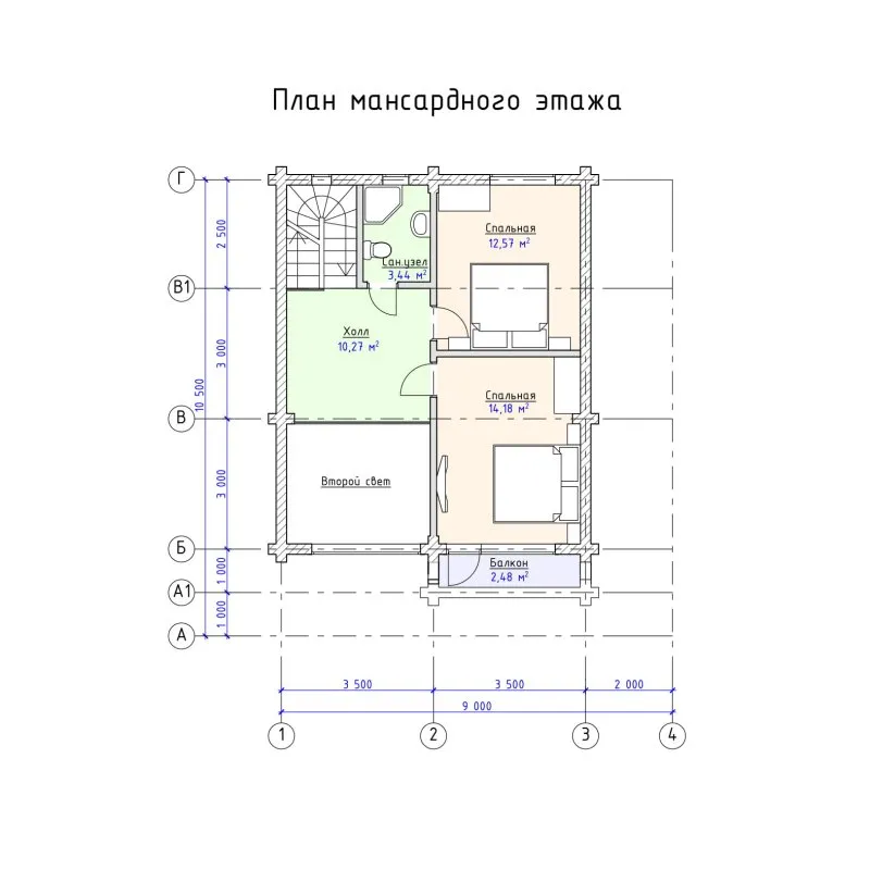 План мансардного этажа чертеж с размерами