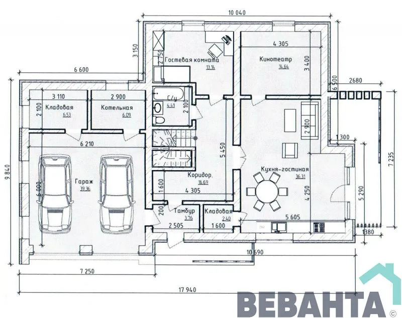 План двухэтажного дома с гаражом