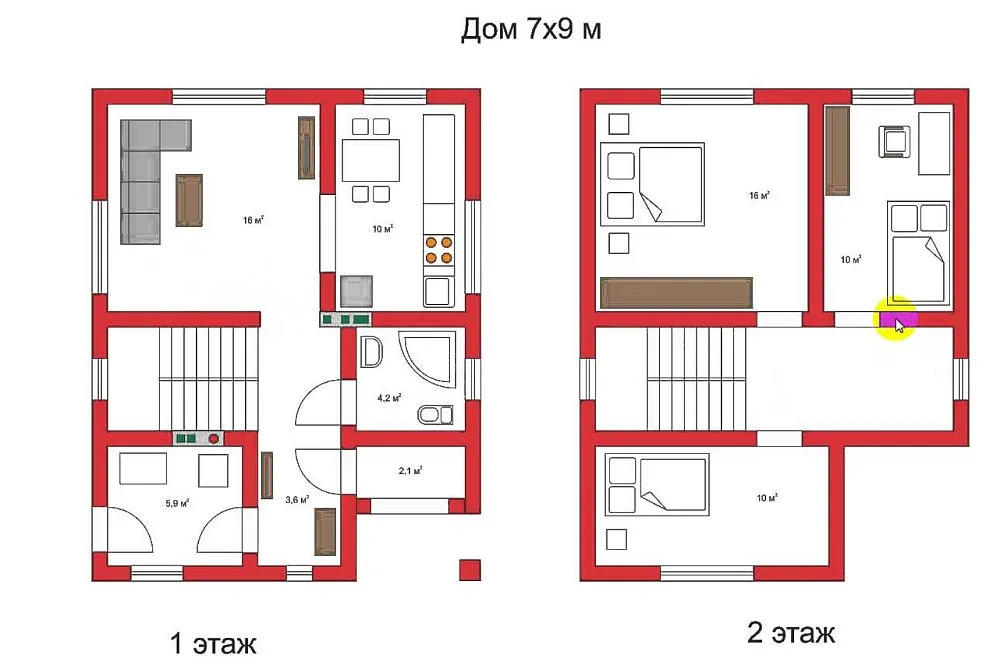 План дома 7x9 в два этажа