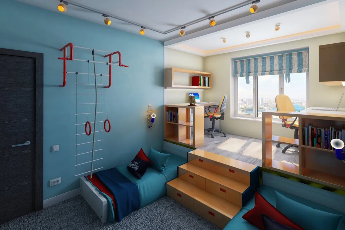 Квадратная детская комната для мальчика