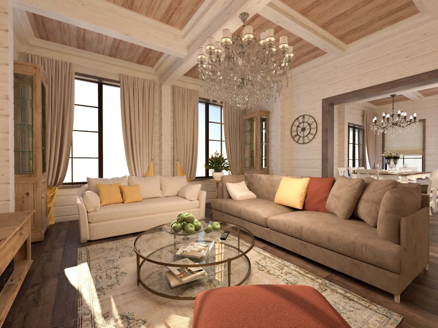деревянный дом с двумя диванами