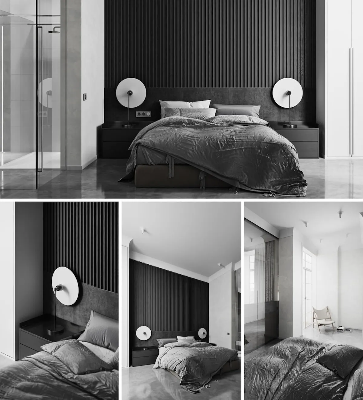 серый цвет в интерьере спальни фото 1