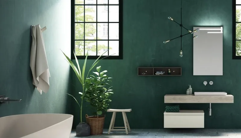 Ванные комнаты с зелеными стенами
