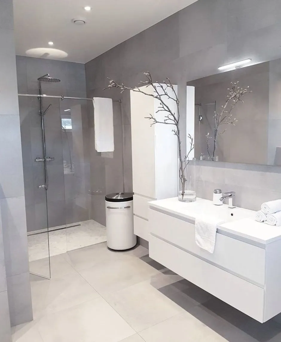 Ванная комната стиль бело серый