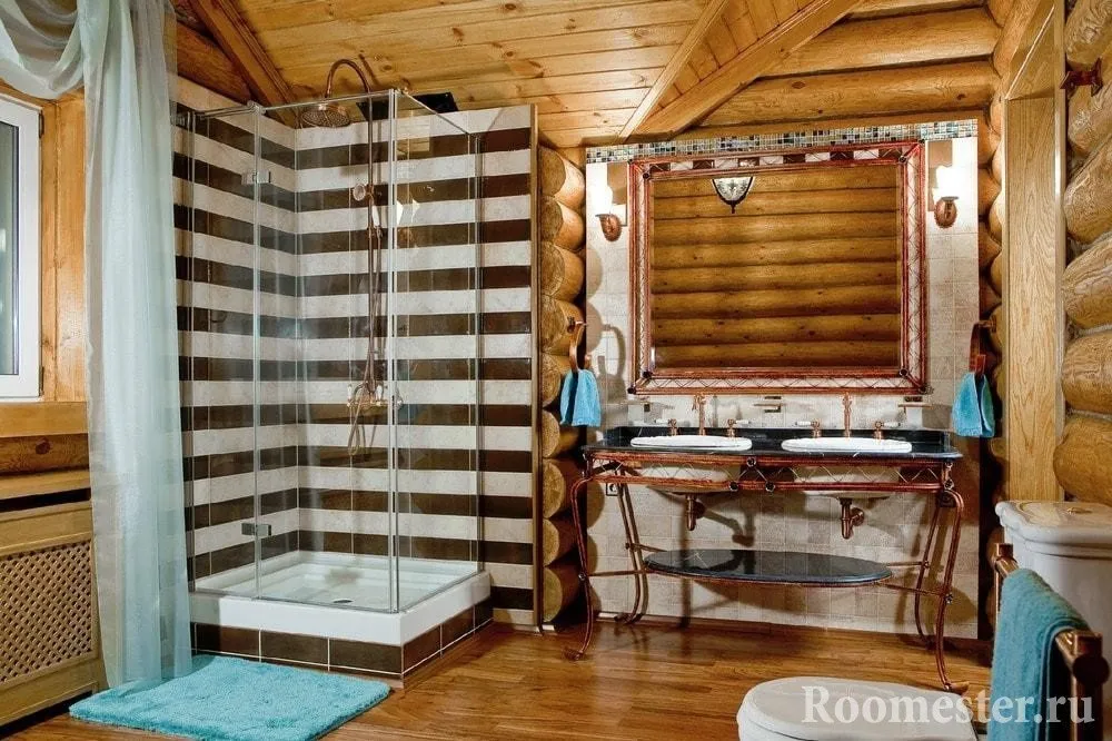 Ванная комната в бревенчатом доме