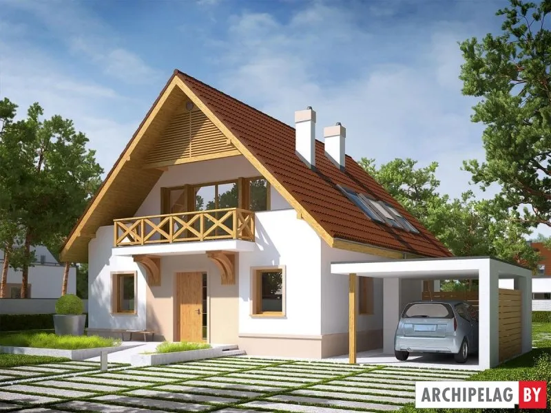 Дом с двухскатной крышей и гаражом