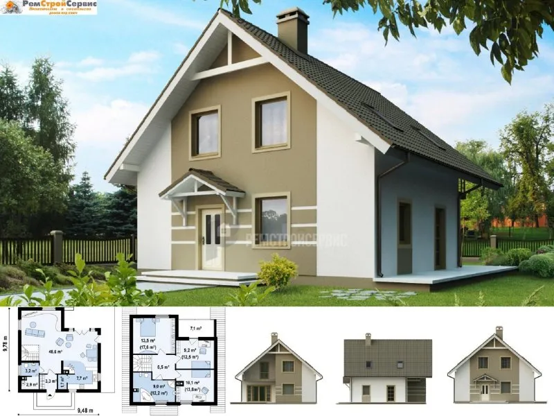Проекты двухэтажных домов с двускатной крышей