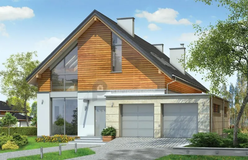 Дом с двускатной крышей и гаражом