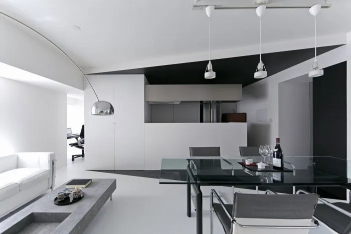 Кухня гостиная в черно белом стиле Минимализм