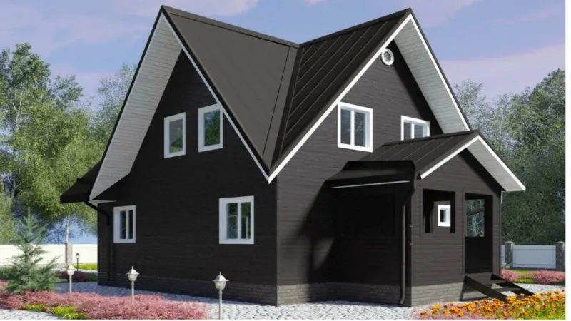 Черный дом с коричневой крышей