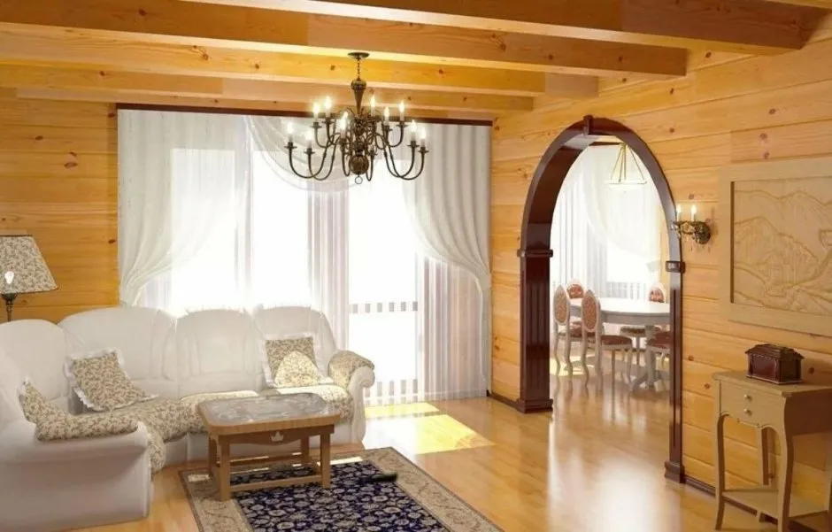 Зал в деревянном доме