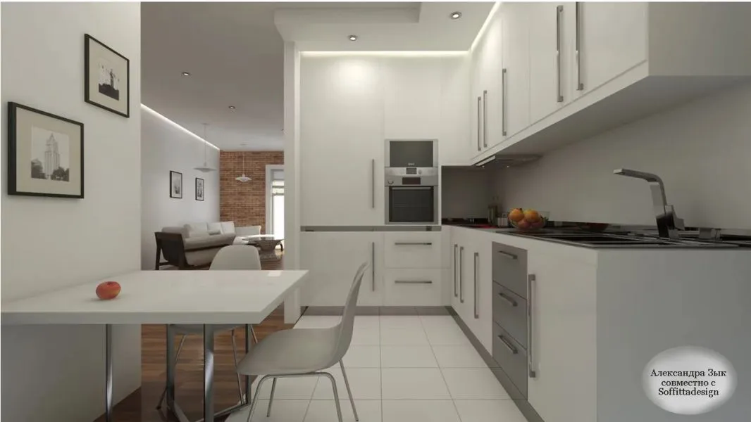 Белая кухня в квартире студии