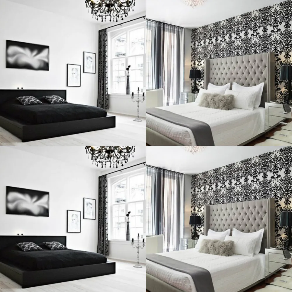 Черно белый интерьер спальни