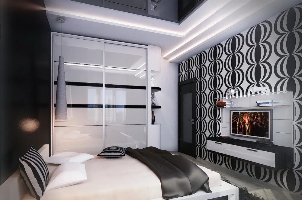 Спальня комната в стиле чёрно-белый