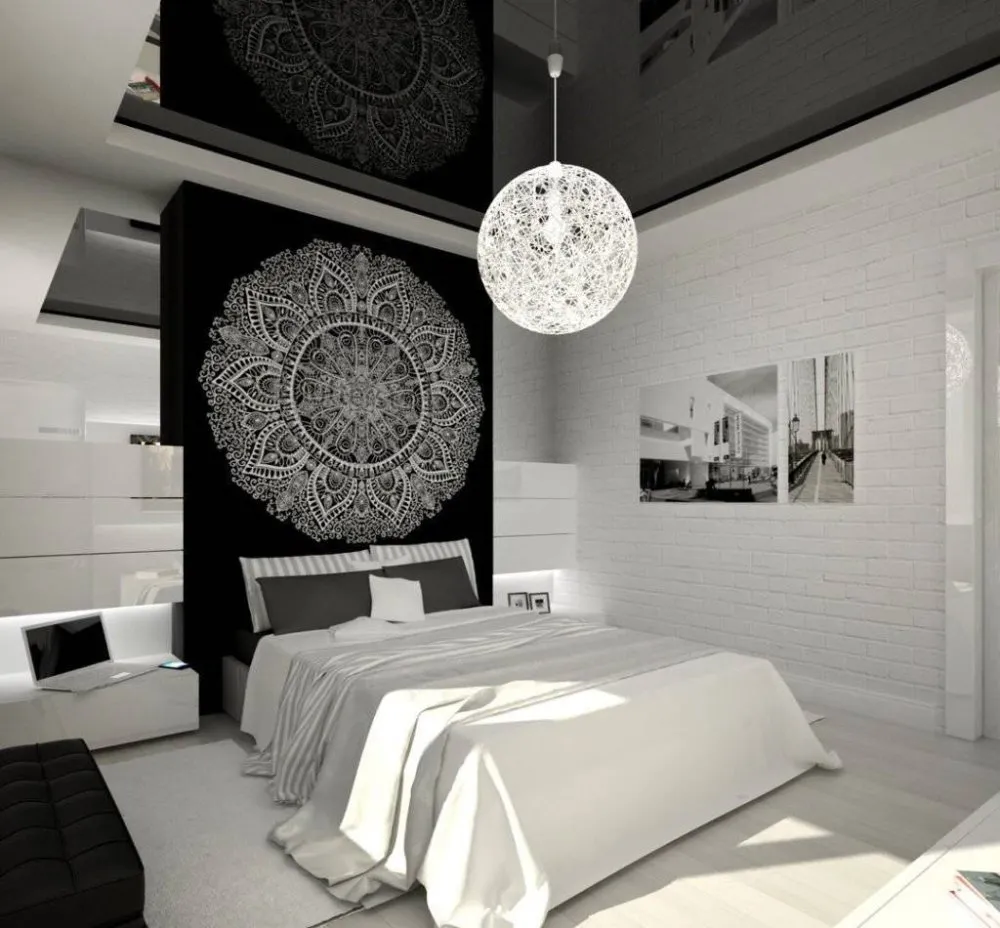 Спальня в стиле арт деко с белой мебелью