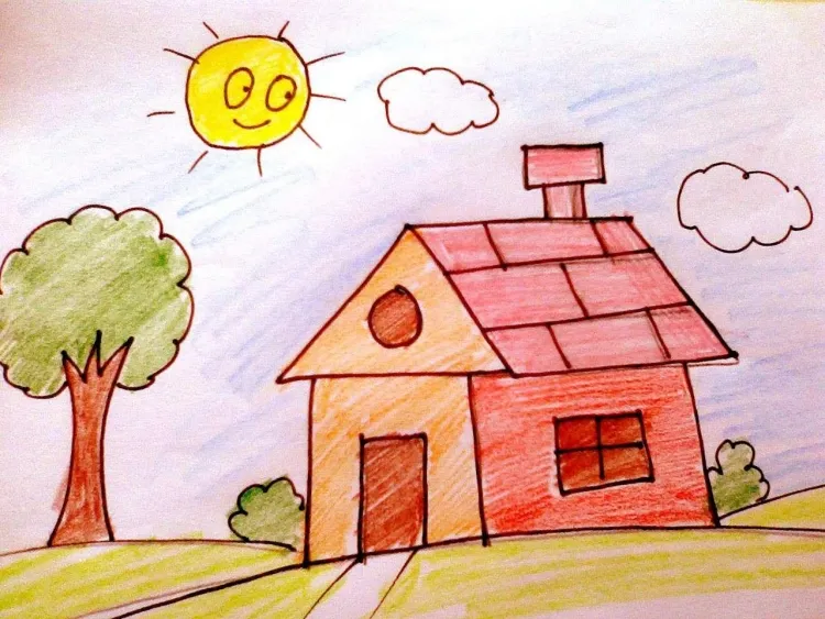 Детский рисунок дом солнце