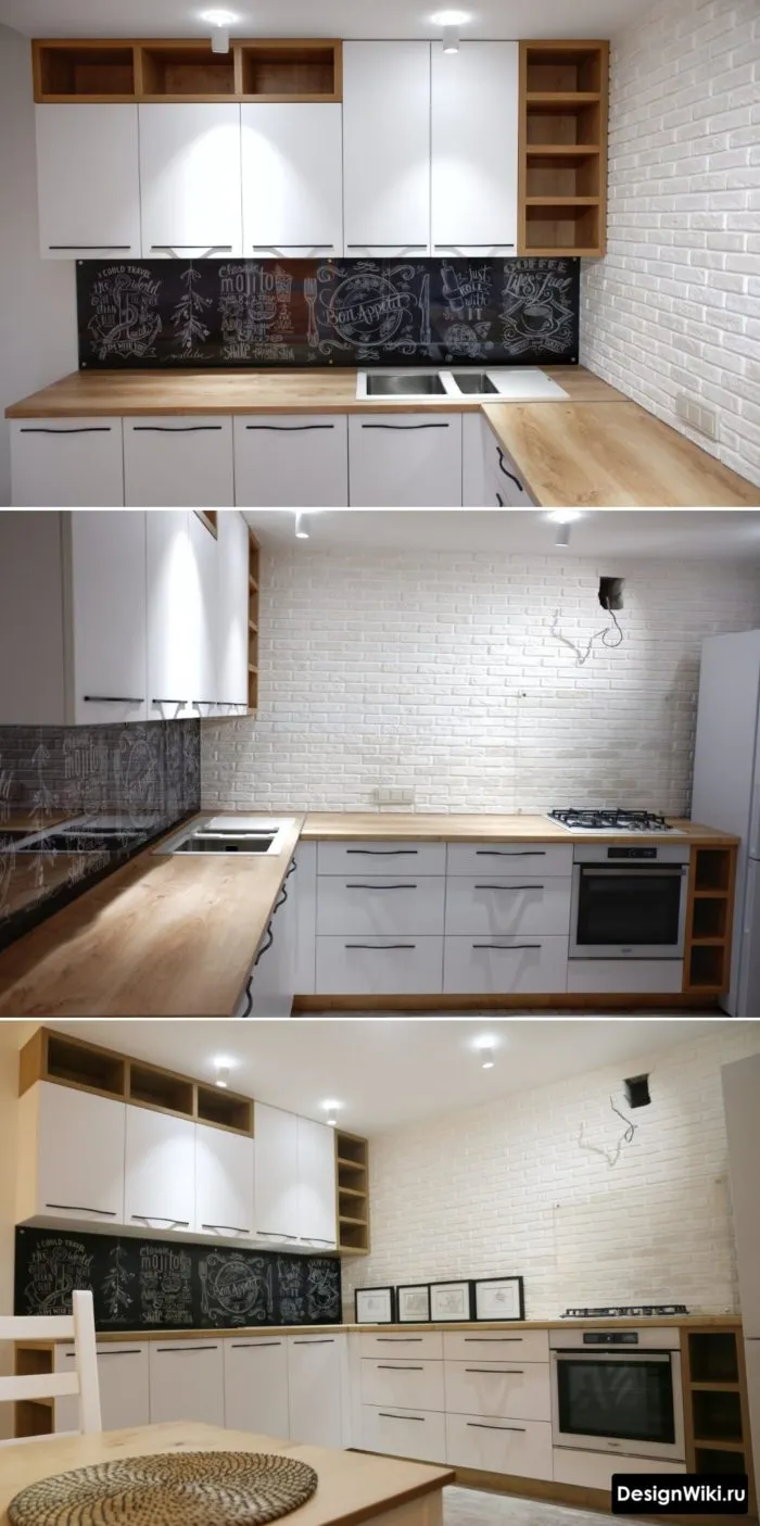 Современная угловая кухня без стенок с одной стороны