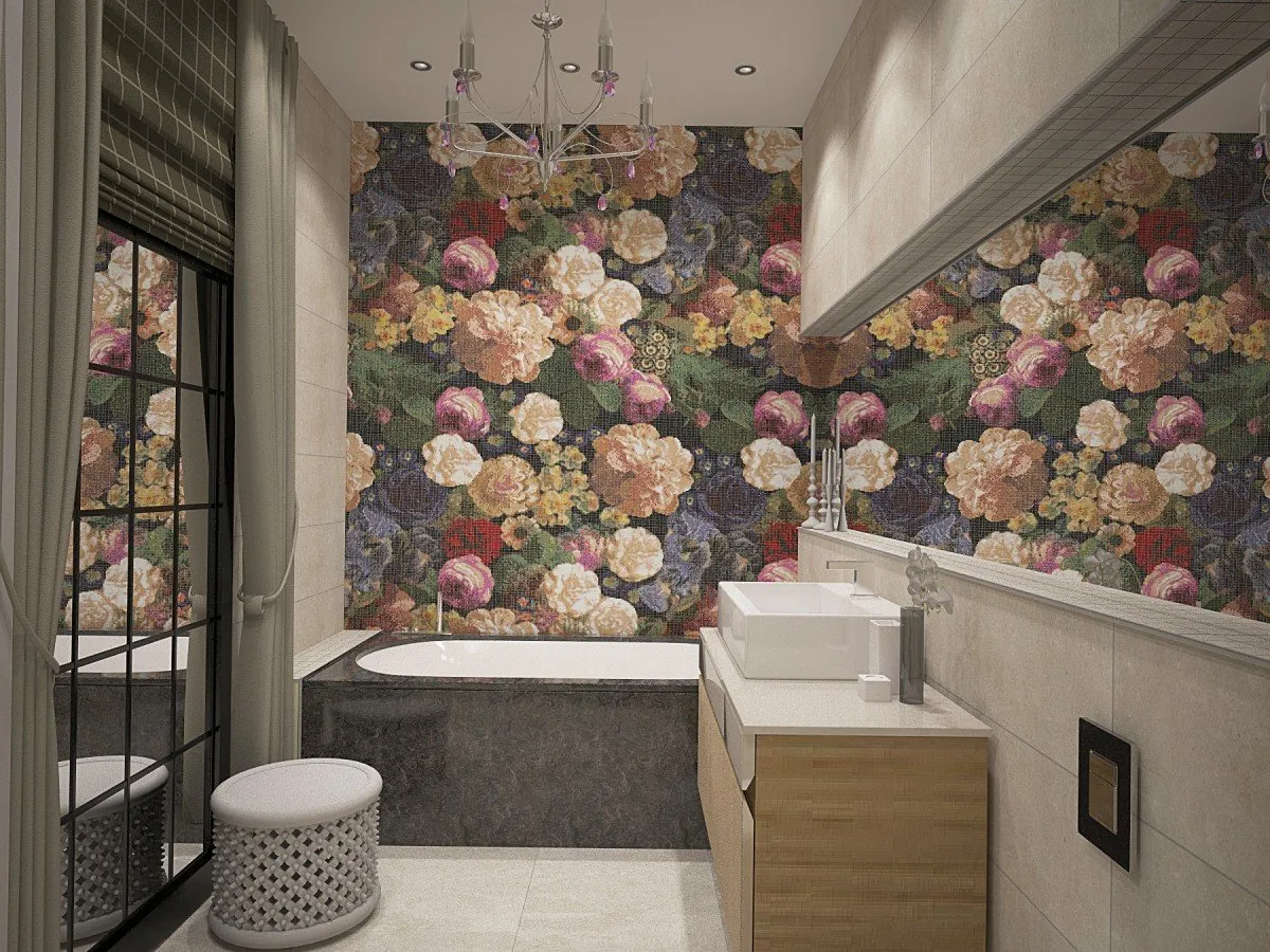 Ванная комната с цветочным принтом