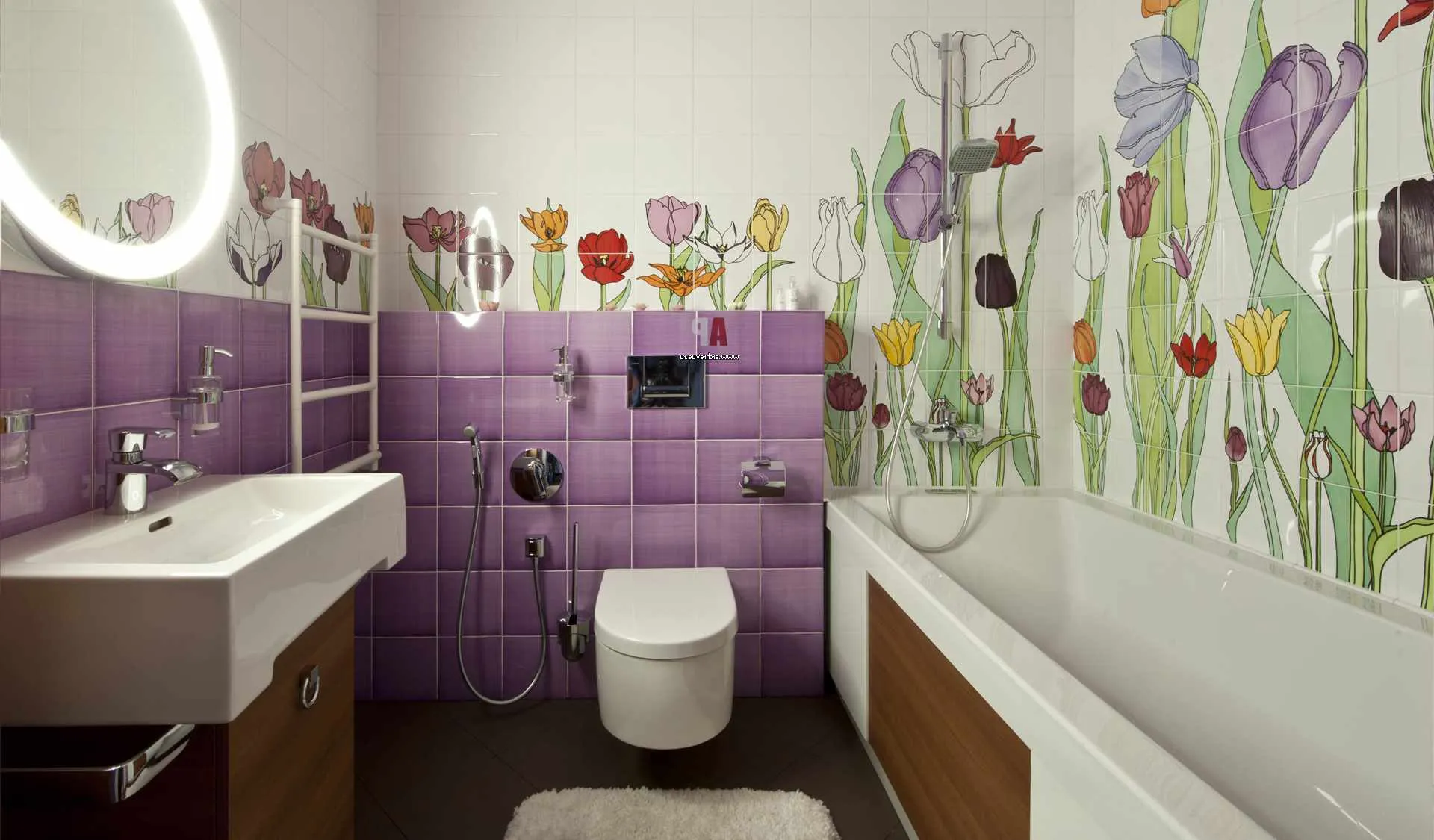 идея светлого стиля ванной комнаты с облицовкой плиткой