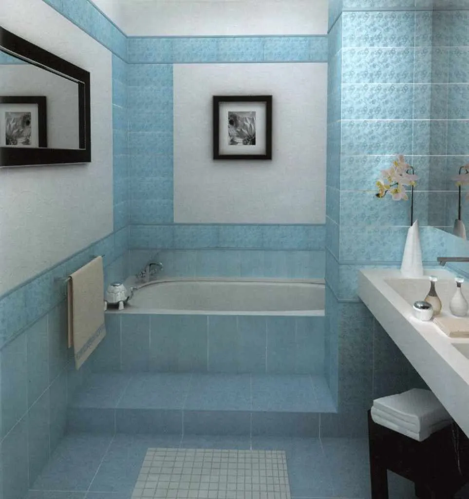идея необычного декора ванной комнаты с облицовкой плиткой