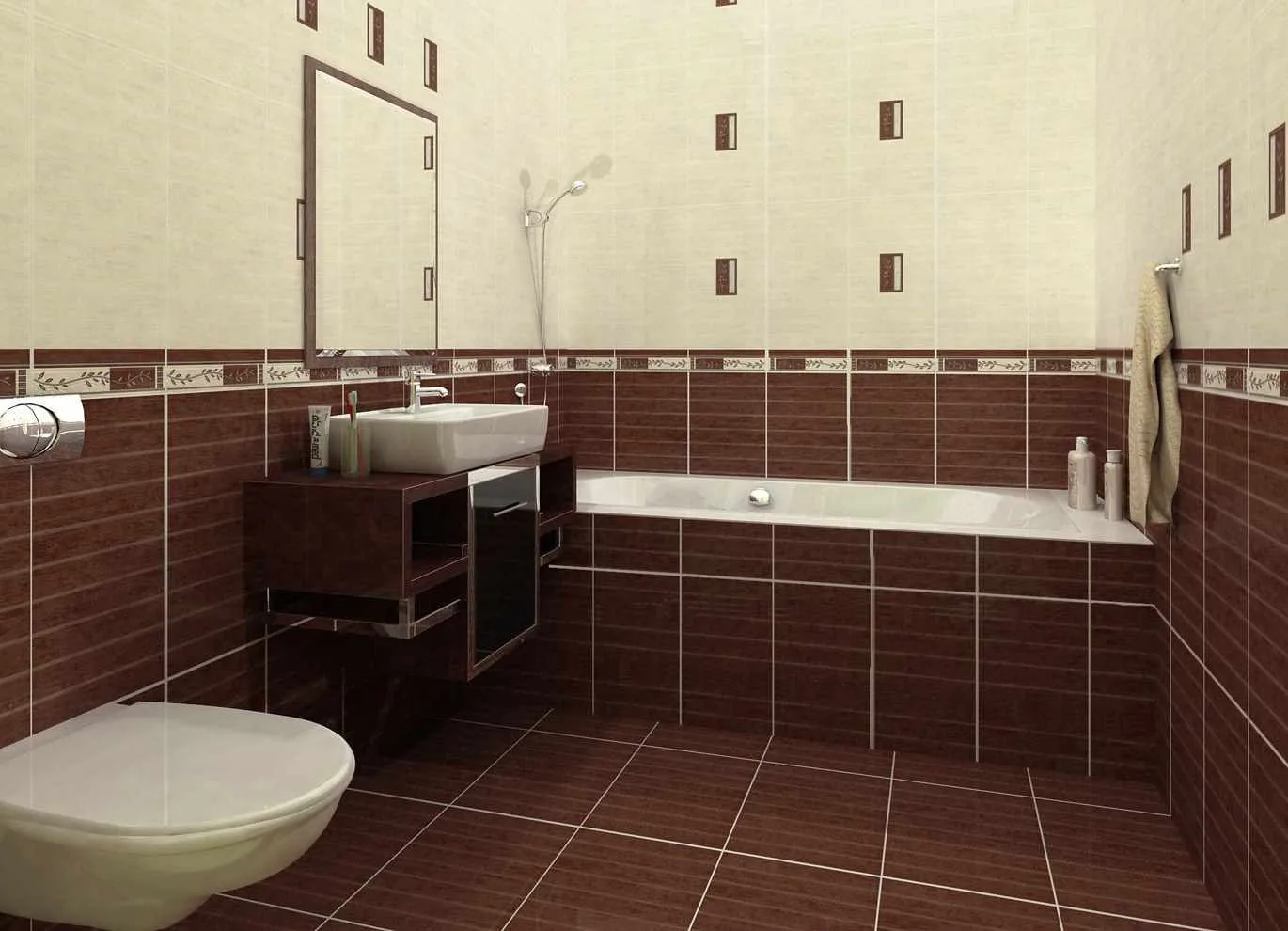 пример красивого дизайна ванной комнаты с облицовкой плиткой