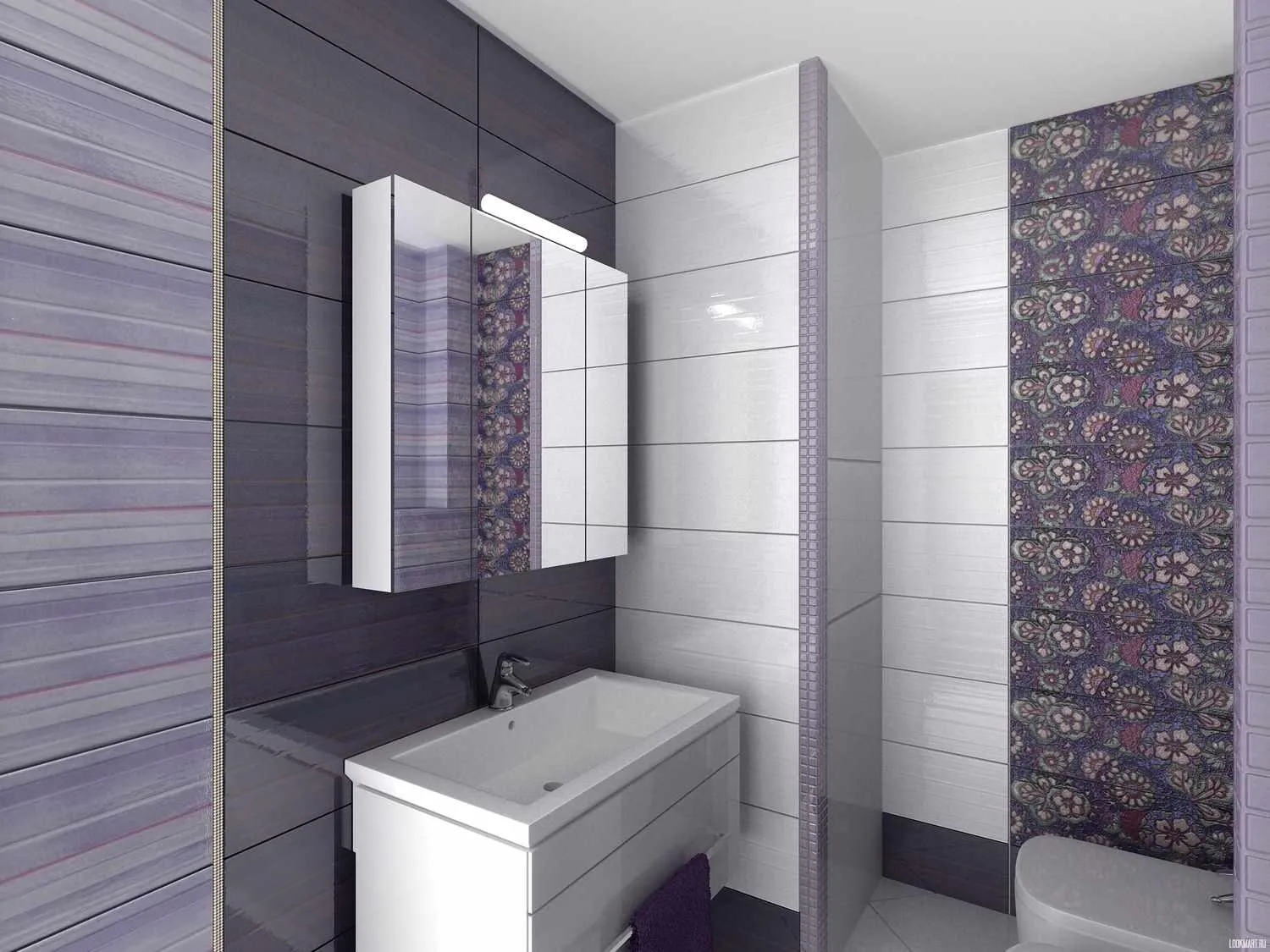 идея яркого стиля ванной комнаты с облицовкой плиткой