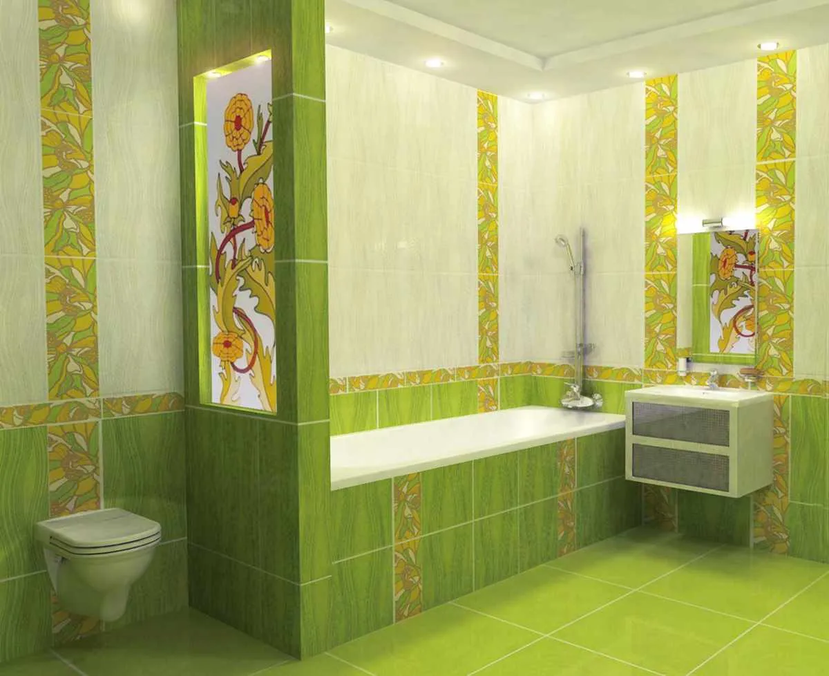 вариант красивого дизайна ванной комнаты с облицовкой плиткой