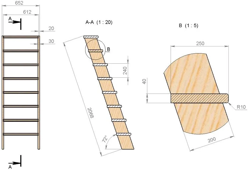 Схема устройства лестницы для погреба