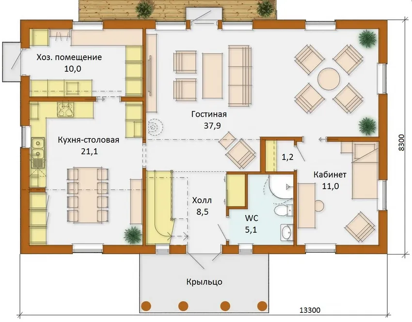 Схема планировки одноэтажного коттеджа