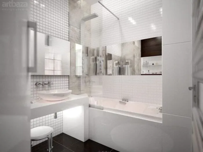яркий дизайн ванной комнаты с душем в темных тонах