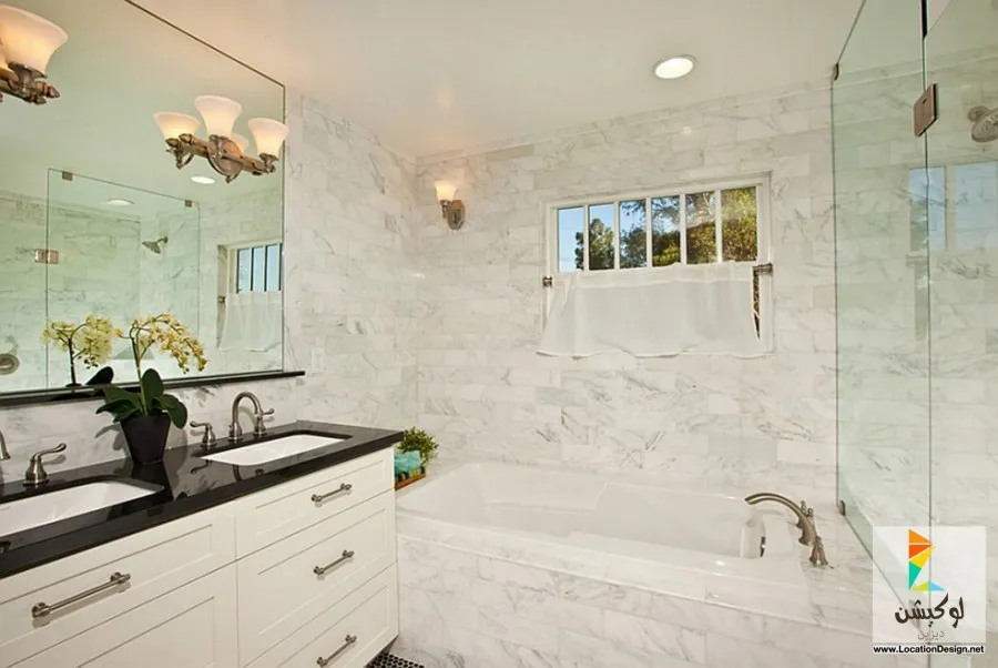 Ванная комната белая плитка и камень