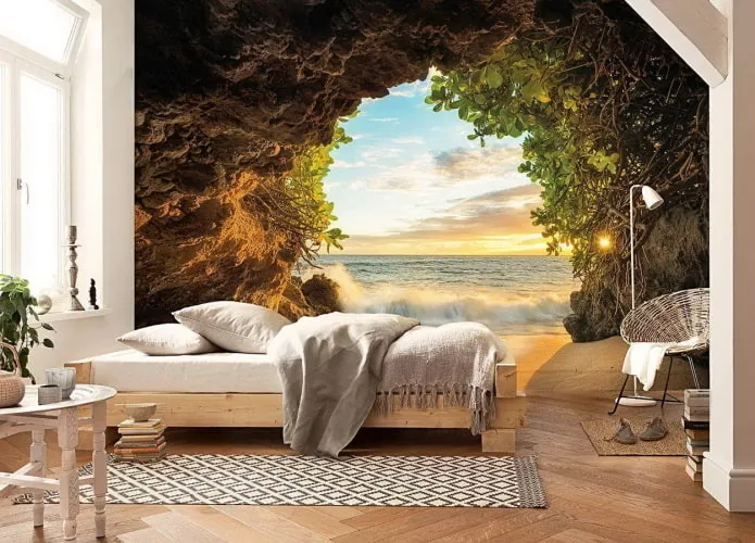 3d обои с изображением природы в спальне