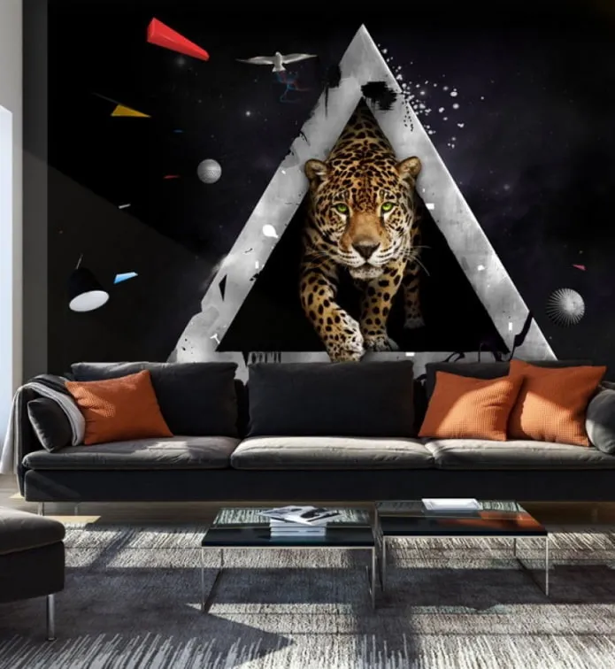 фотообои 3д с гепардом в интерьере гостиной