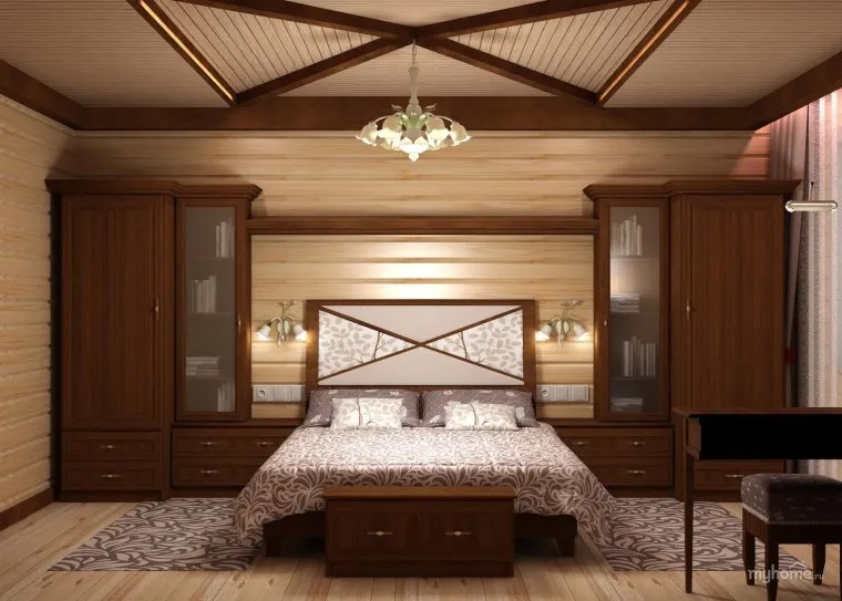Спальня в деревянном коттедже